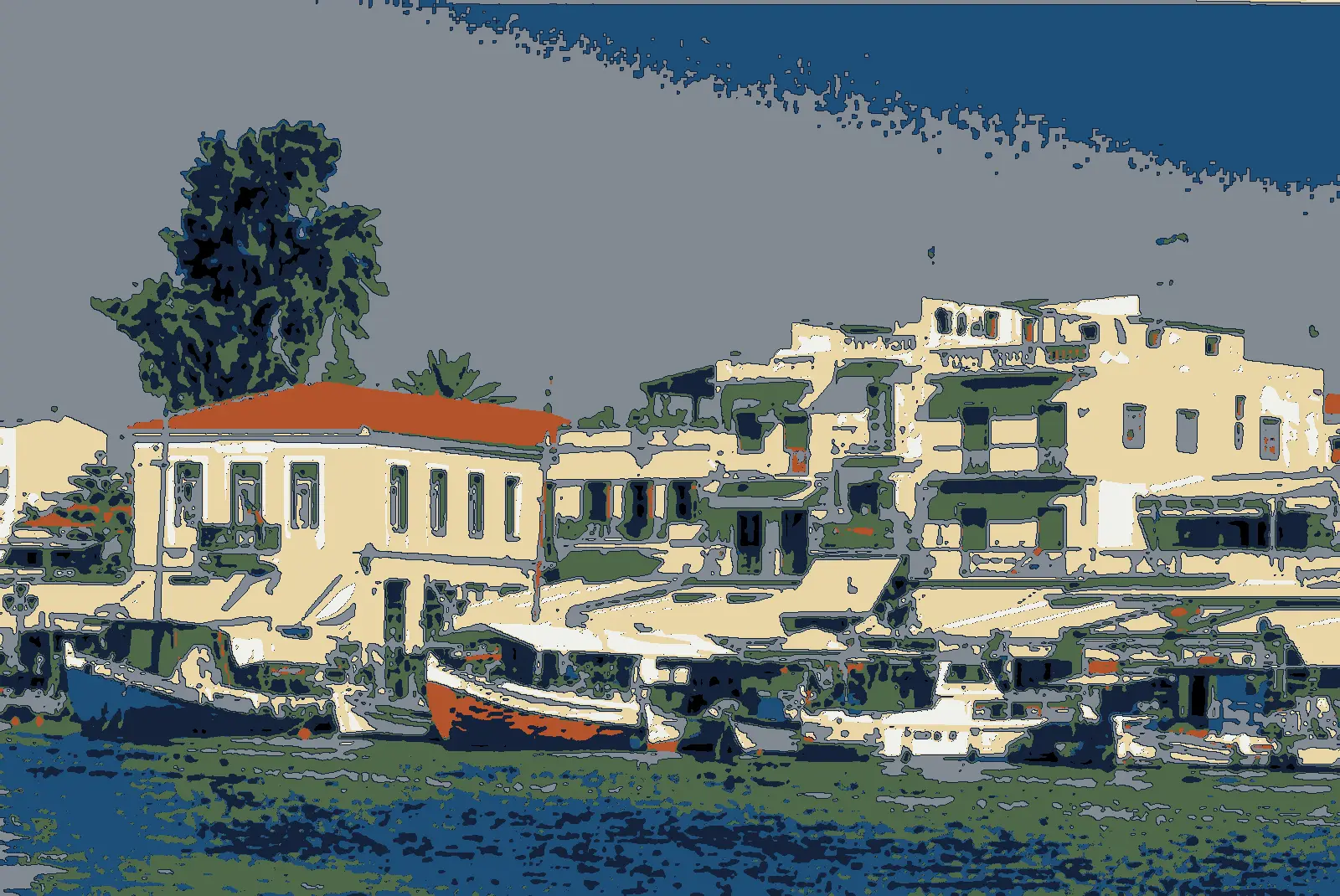 Illustration after a photo: Aegina main harbour embankment