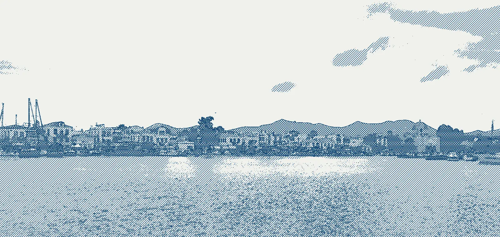 Engraving-style illustration: Aegina town