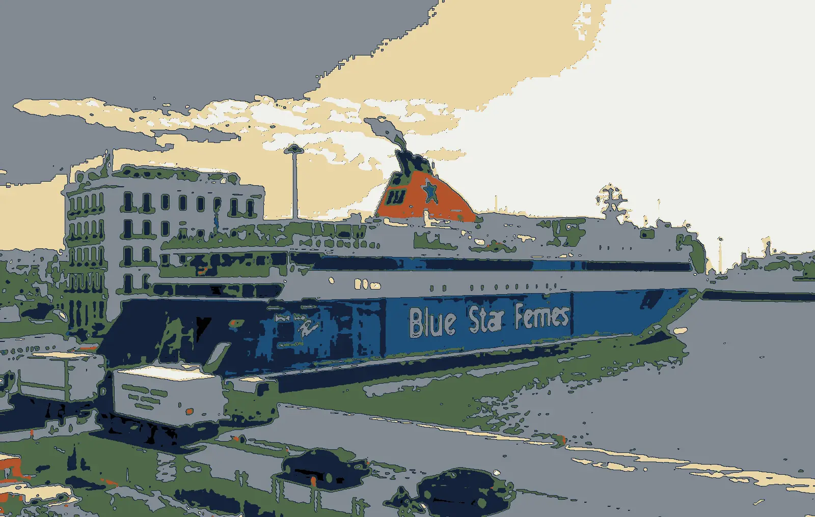 Illustration after a photo: Piraeus port